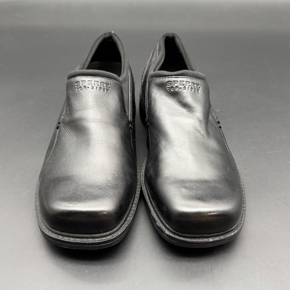 New Sperry Top-Sider Boys Youth 4.5 M Black Leather Slip On Dress Loafers Shoes